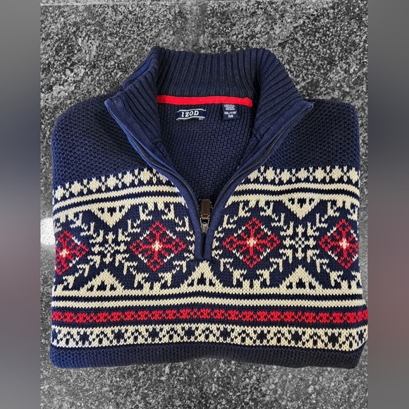 Izod XXL Men's Fair Isle Quarter Zip Sweater - Picture 5 of 5